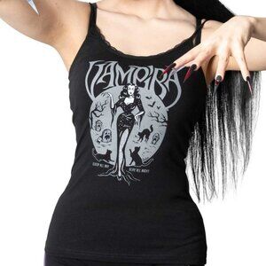 Licensed Vampira Black & White Lace Camisole Tank Top S-M-L-XL-2XL-3XL NWT